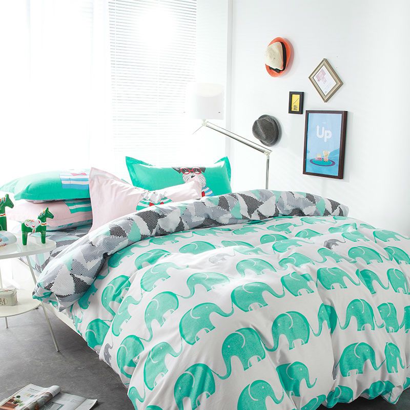 Wholesale Fresh Green Elephant White Linens Bedding Sets High End