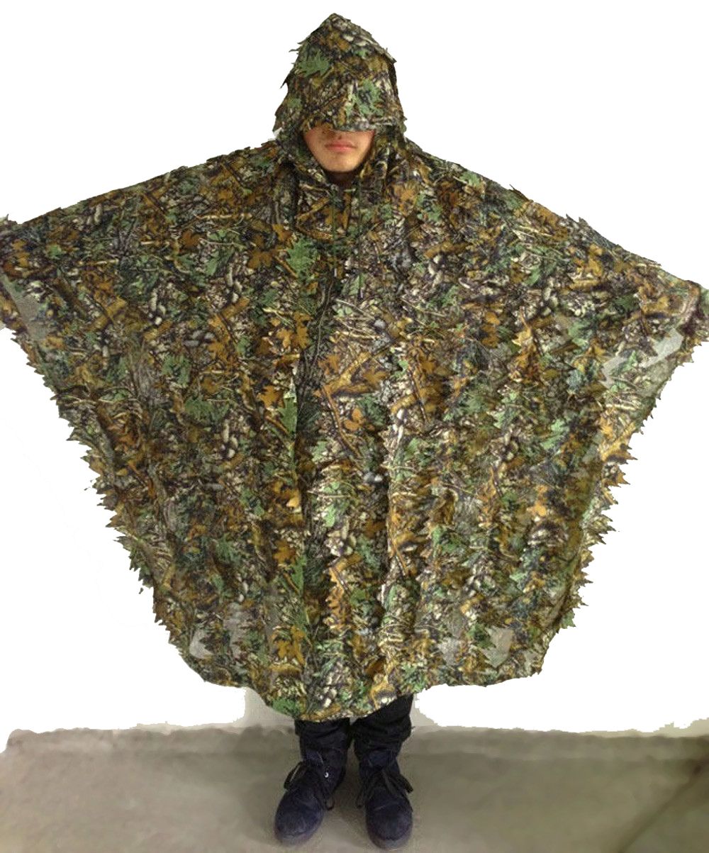 Hunting Poncho 3D Leaves Lightweight Camouflage Ghillie Suit Cloak Spring Autumn 