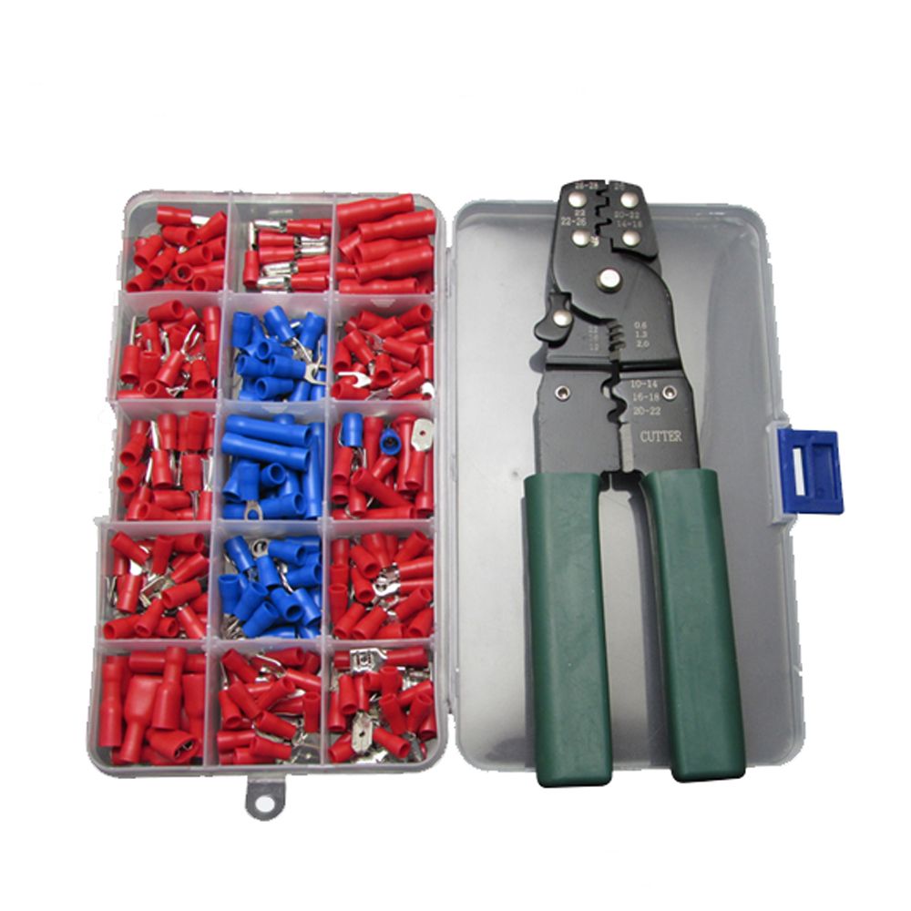 240pc Spade Ring Terminals with Wire Cutter Crimper Stripper Tool Assortment Kit 