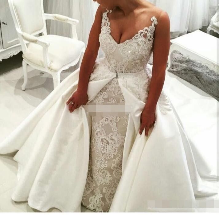 Compra Vestidos De Novia De Encaje Dos En Uno Con Faldas Desmontables  Vestidos De Novia De Jardín Vintage Sin Mangas De Satén Blanco Vestido De  Novia Formal Más Siz Barato | Entrega