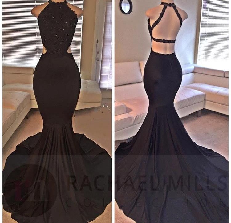 black mermaid style prom dress
