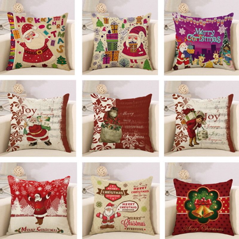 Christmas Santa Clause Pillow Cover Sofa Cushion Cover Linen Square