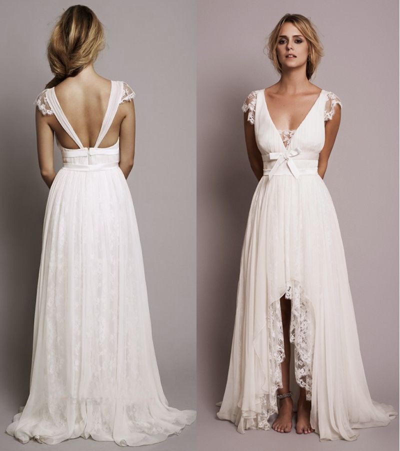 Discount2017 Bohemian Lace Beach Wedding Dresses Deep V Neck Vintage