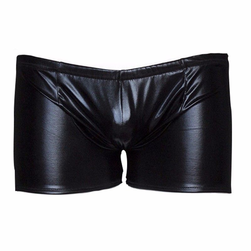 Shiny Leather Boxers Low Waist Underwear Men Flirty Pants Tight Fit