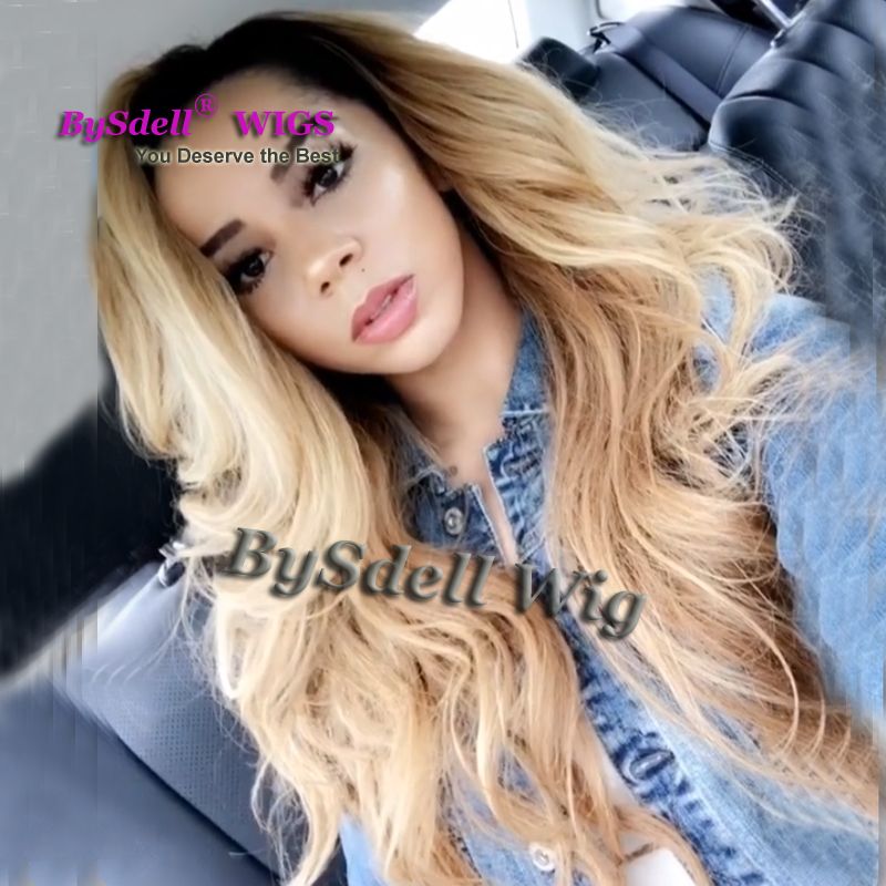 Grosshandel Premium Naturliche Schwarze Wurzel Ombre Naturliche Dunkle Blonde Haar Front Lace Perucke Hitzebestandig 27 Mix 613 Farbe Weiches Haar