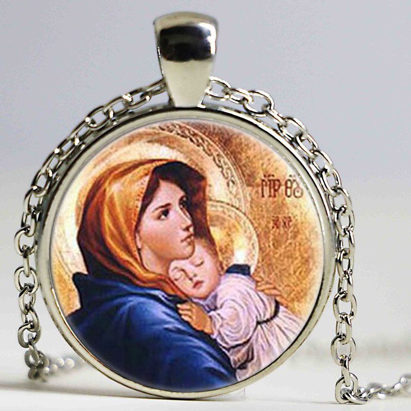 Black Madonna and Child//Black Jesus Necklace//Art in Glass//Madonna Necklace