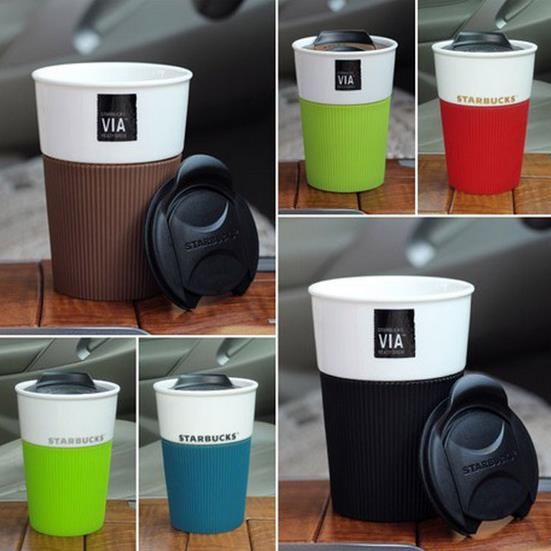 Discount 8oz Capacity Ceramic Starbucks Coffee Mug With Push Lid And