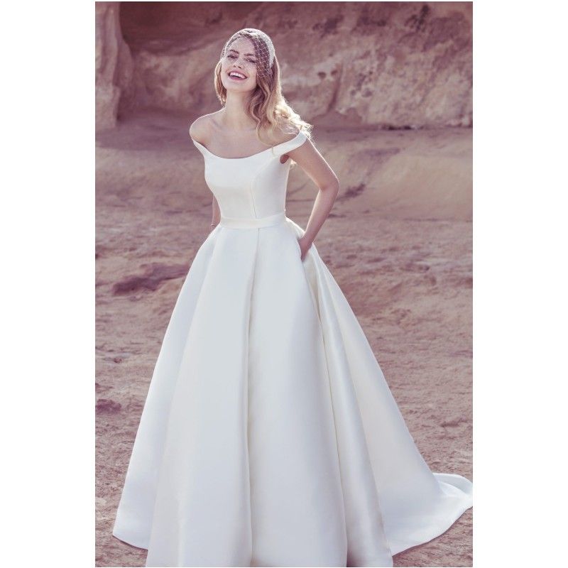 satin wedding dress off shoulder