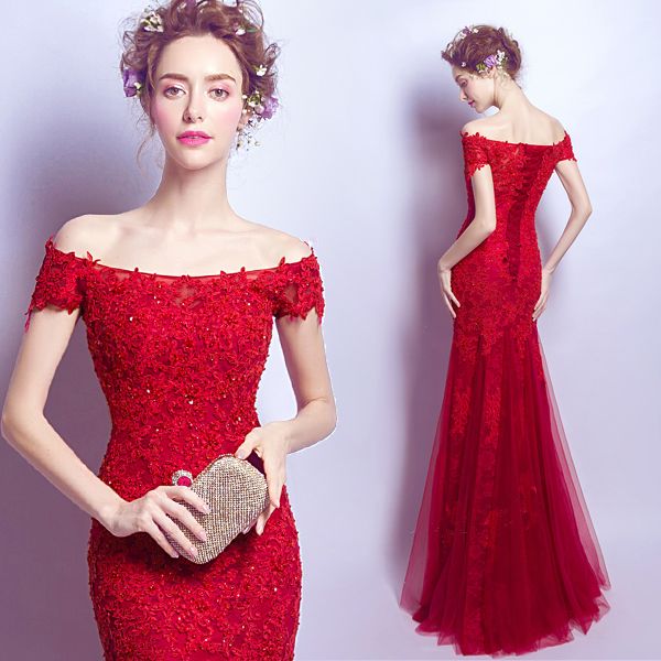 red lace dress off shoulder