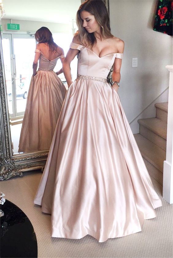 pink long prom dresses