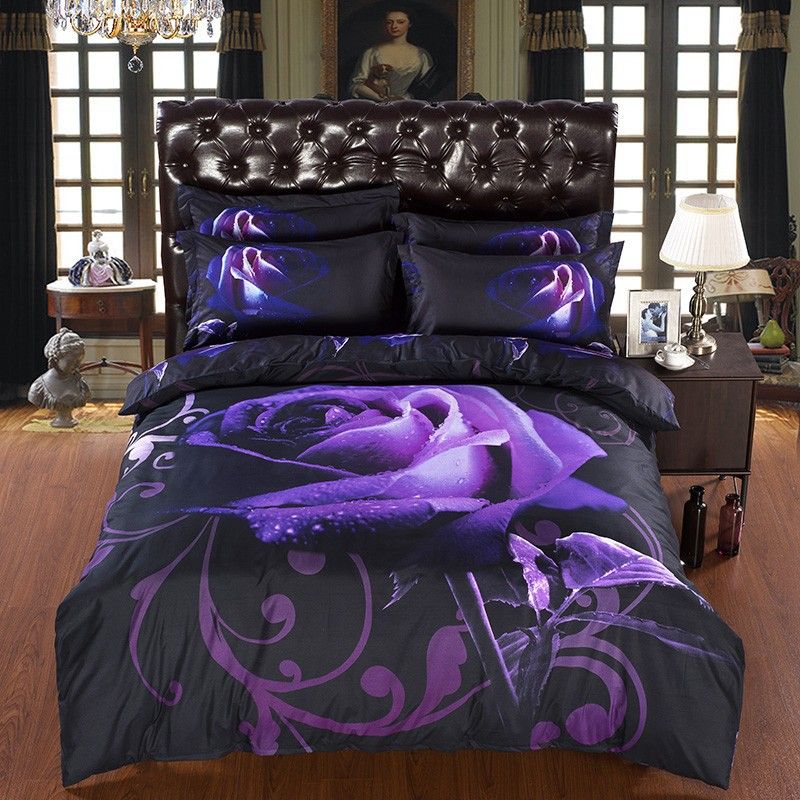 Luxury Big Purple Rose Bedding Sets Duvet Cover Bed Sheets