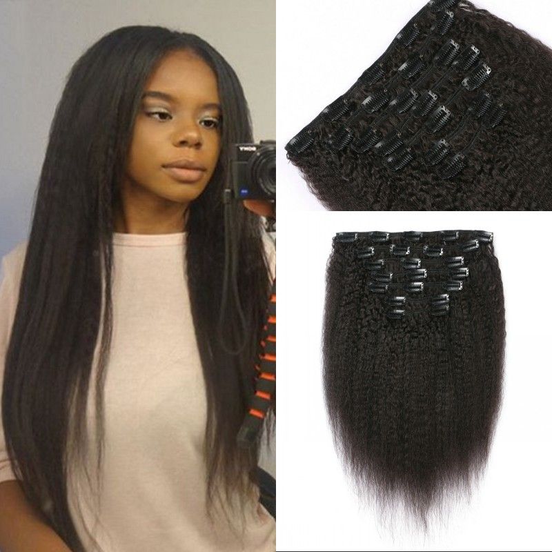 human hair yaki clip in extensions for black women