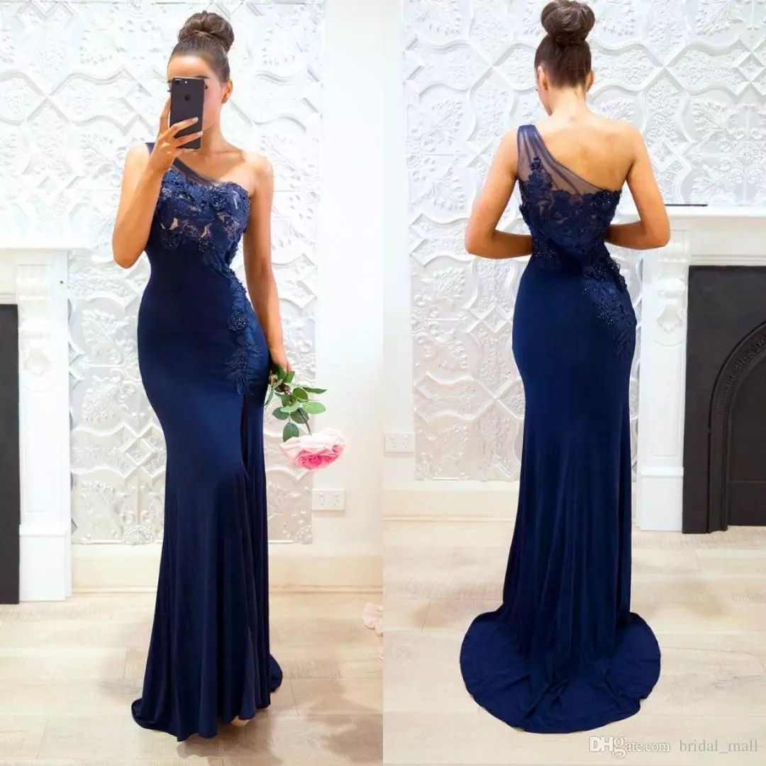 blue one shoulder bridesmaid dress