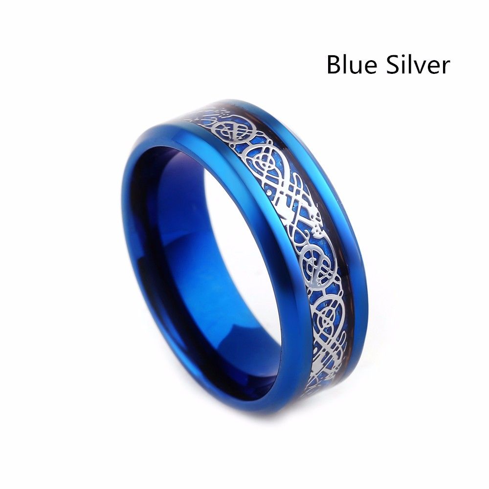 Eejart Black 316L Stainless Steel Ring Wedding Band Blue Carbon Fiber ...