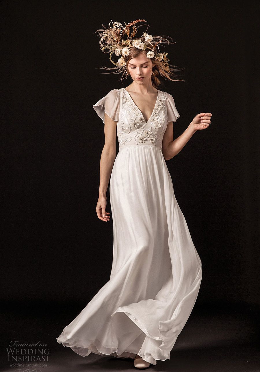 short bell sleeve wedding dress