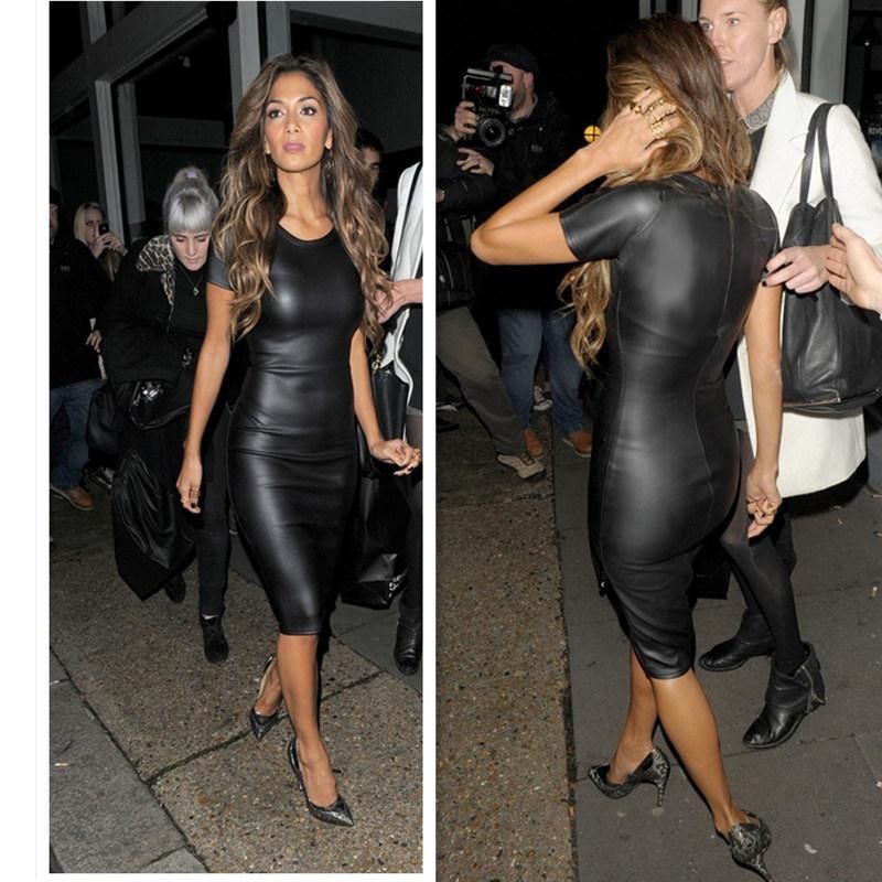 Fashion Women Bandage Dress Pu Leather Short Sleeve Sexy Party Bodycon O Neck Clubwear One Piece Midi Tight Black Dresses Dhl From Wardrobediary 9 66 Dhgate Com