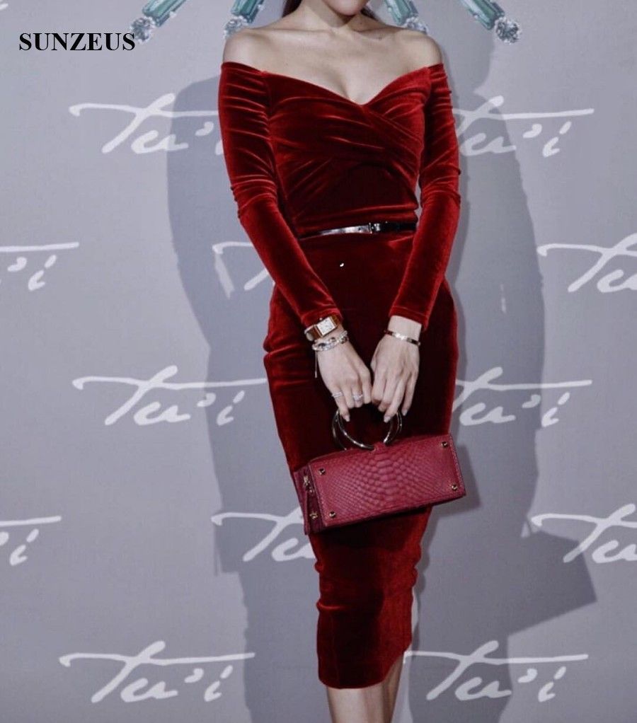 red velvet off the shoulder dress