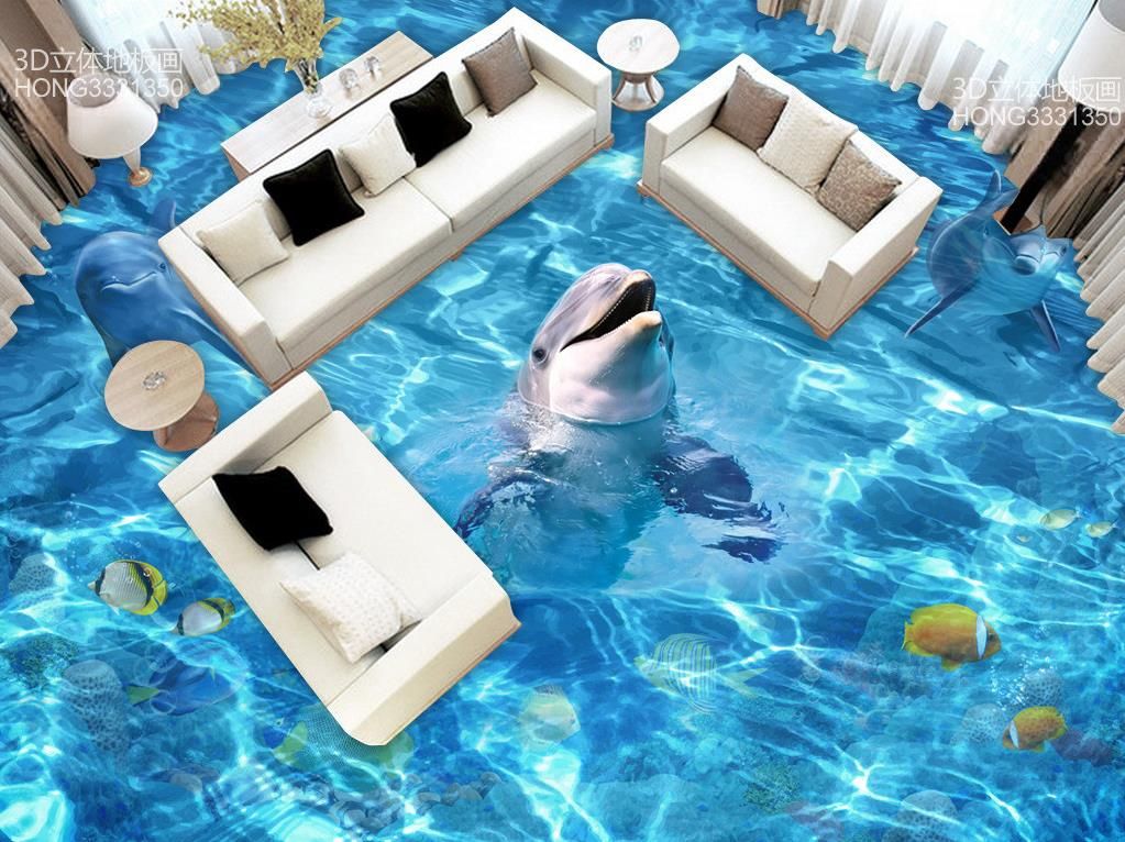 New Custom 3d Beautiful Dolphin 3d Stereo Bathroom Floor Tiles