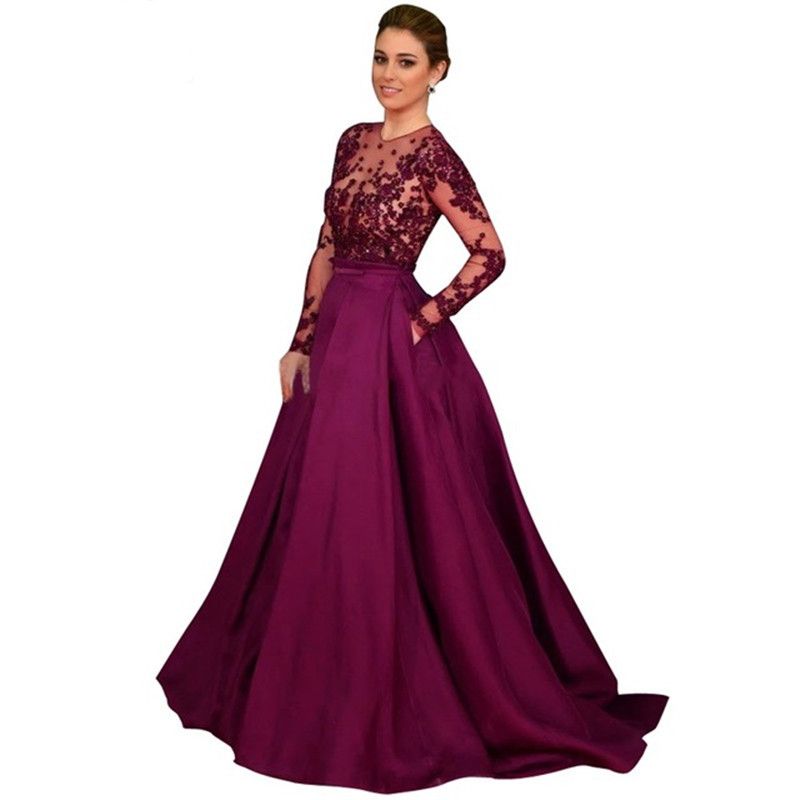 Vestidos Elegantes Vestidos de noche musulmanes de larga 2019 Barato A Line Purple Vestido de