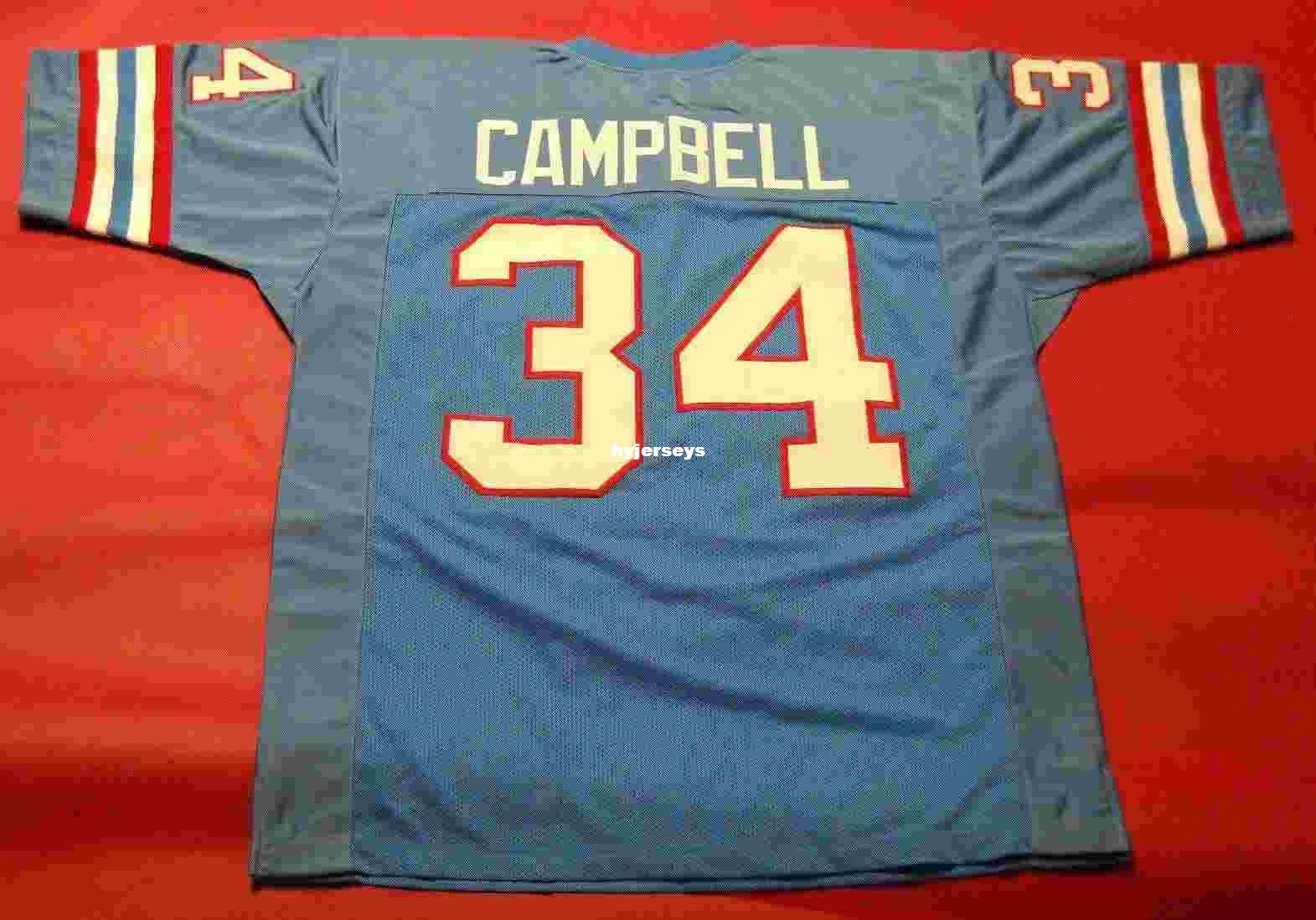 2021 Cheap Retro #34 EARL CAMPBELL CUSTOM JERSEY Bule Mens Stitching Size S 5XL Football Jerseys 