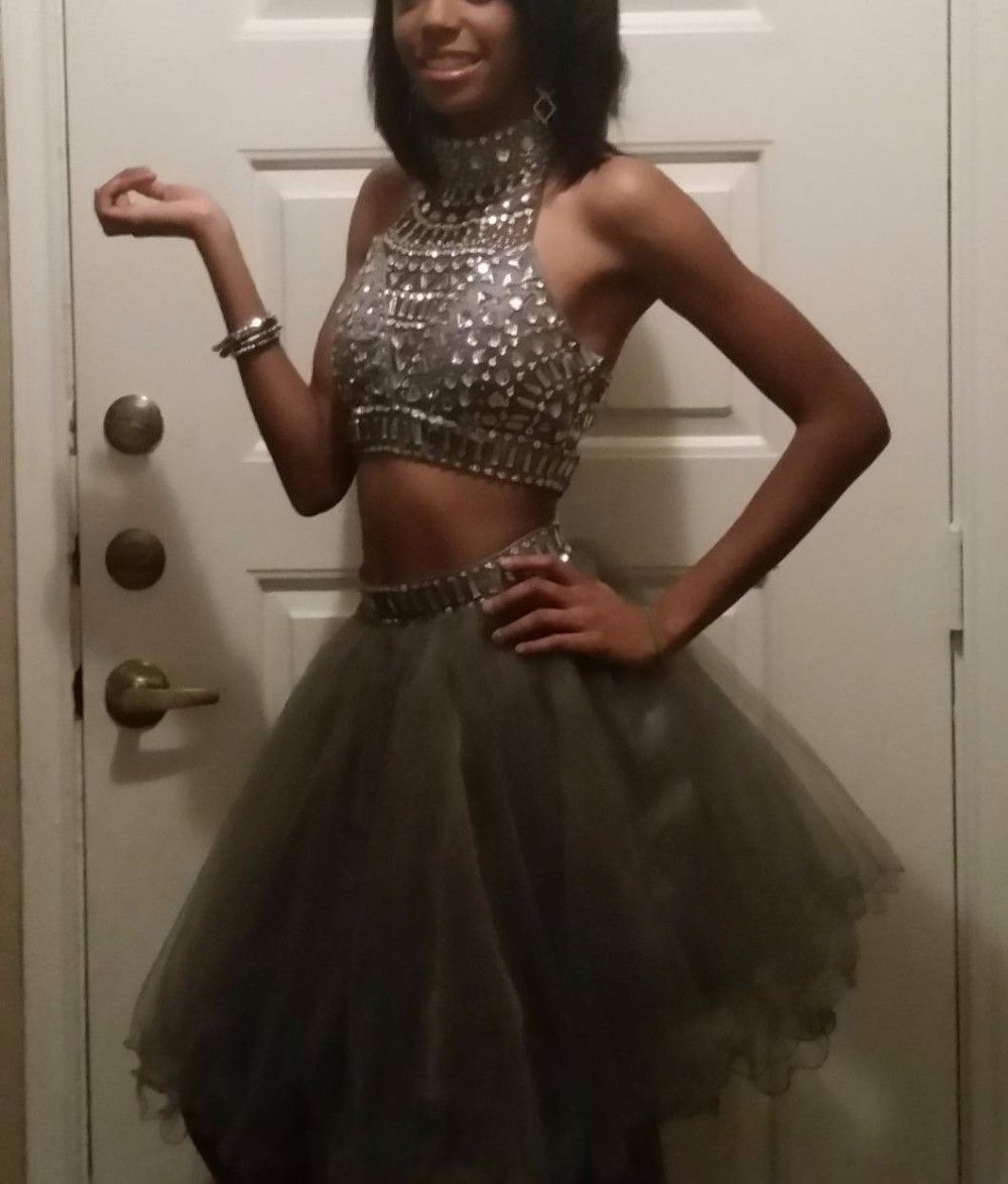 Fashion Two Pieces Short Homecoming Dresses High Neck Beads Crystal Tulle Mini Prom Dress For Teen Short Party Gowns