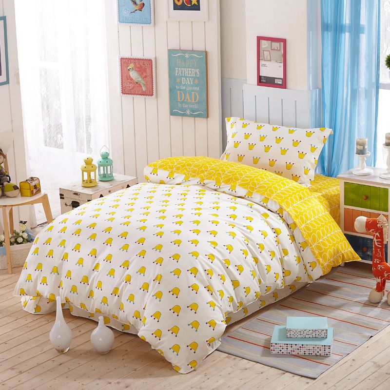 100 Cartoon Kids Crown Yellow Bedding Sets Kids Blue Twin Single