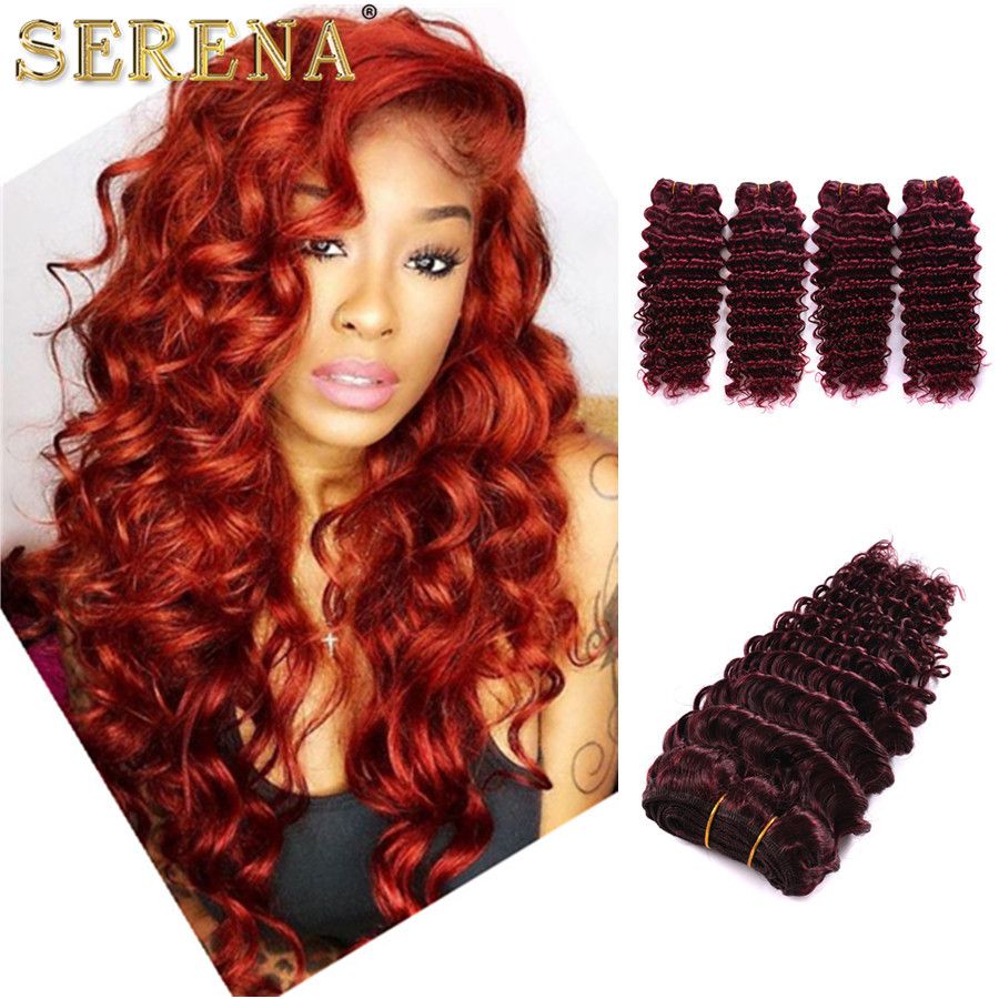 Best Quality Peruvian Deep Curly Wave Hair Burgundy Weaves 99j