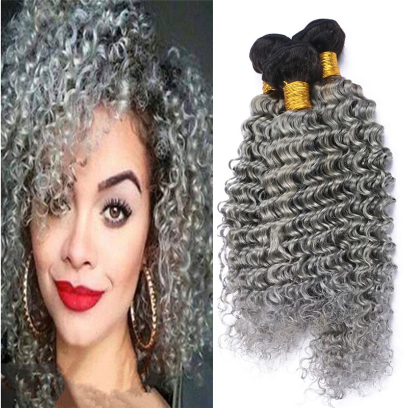 Dark Roots 1b Grey Ombre Deep Curly Hair Bundles Black To Gray