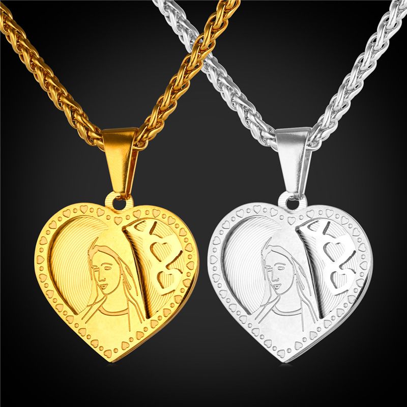 Christian Jewelry Virgin Mary Pendant Necklace 18K Real Gold Plated