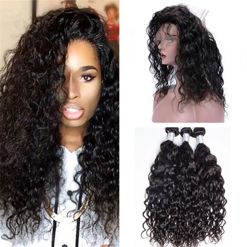 Wet And Wavy 360 Lace Frontal Closure With Bundles Virgin Peruvian