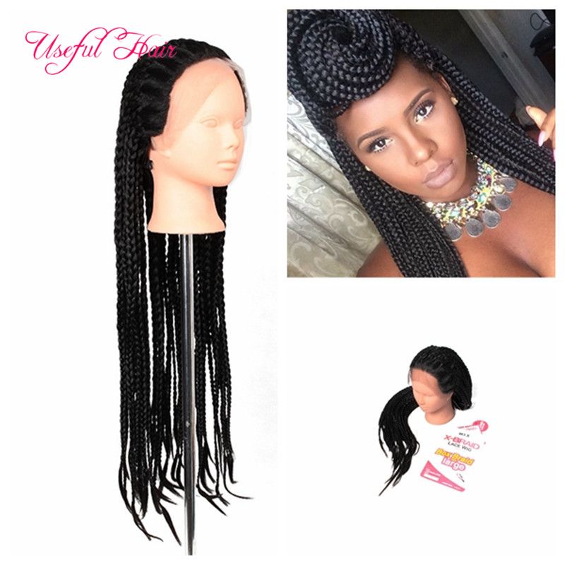 African American Braided Wigs Box Braids Synthetic Lace Front Wigs Kanekalon Synthetic Wig Braided Wigs For Black Women Marley Twist Remy Lace Front