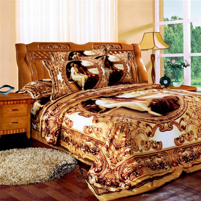 Wholesale Svetanya Western Oil Painting Bedlinen Golden Bedclothes