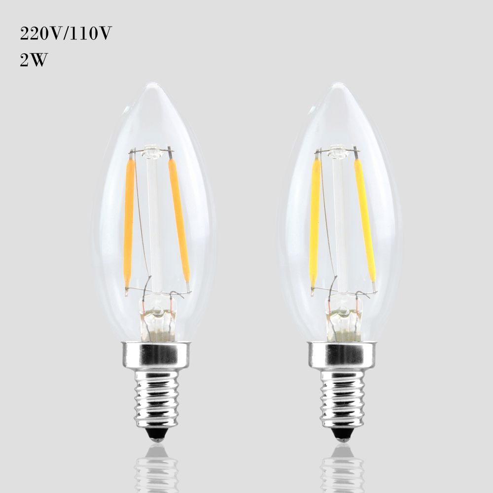 Dimmable E12 E14 Light Bulb LED Retro Edison COB Filament Candle Lamp 110V 220V 