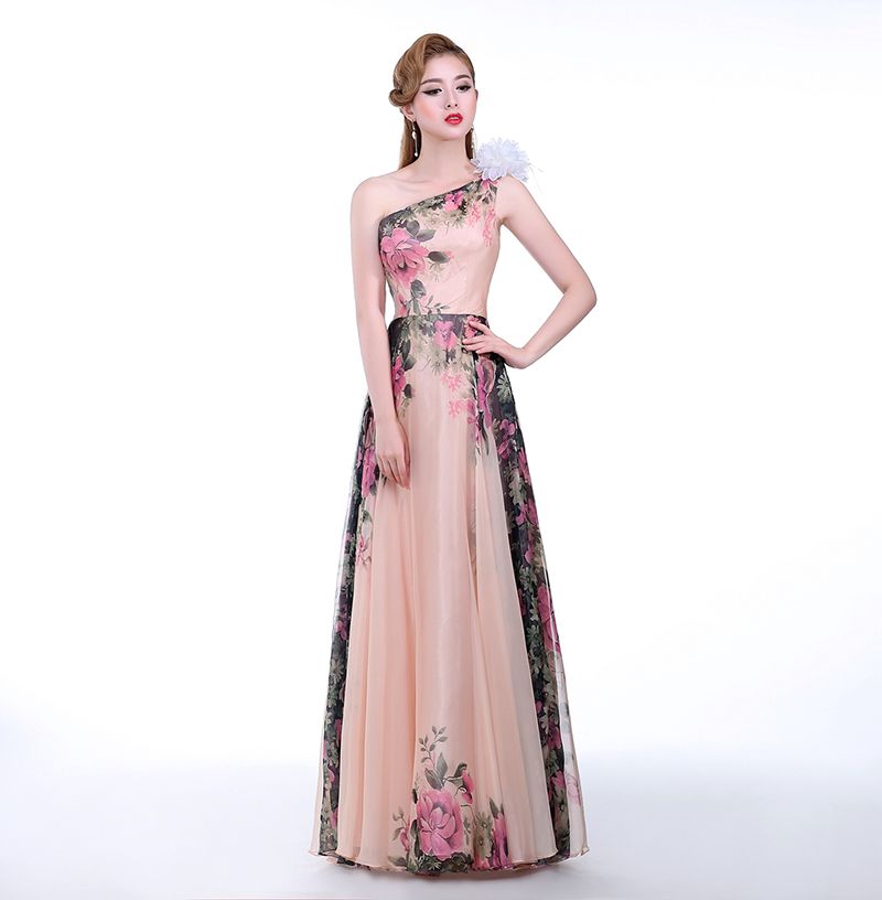 Abito Lungo Da Sera Con Stampa Floreale 2017 Modello Monospalla Elegante  Abito Da Sera In Chiffon Con Pieghe Da Sera Abiti Da Cerimonia Da 43,22 € |  DHgate Italy
