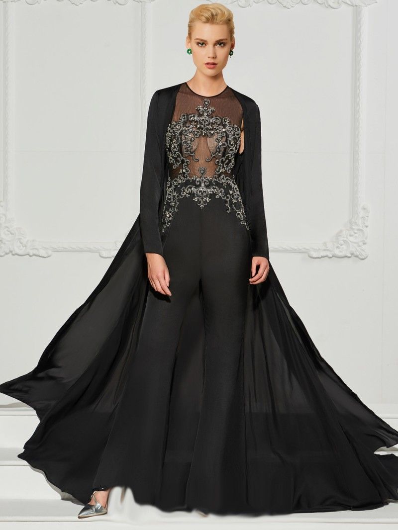 Black Jumpsuit Evening Gown With Jacket 