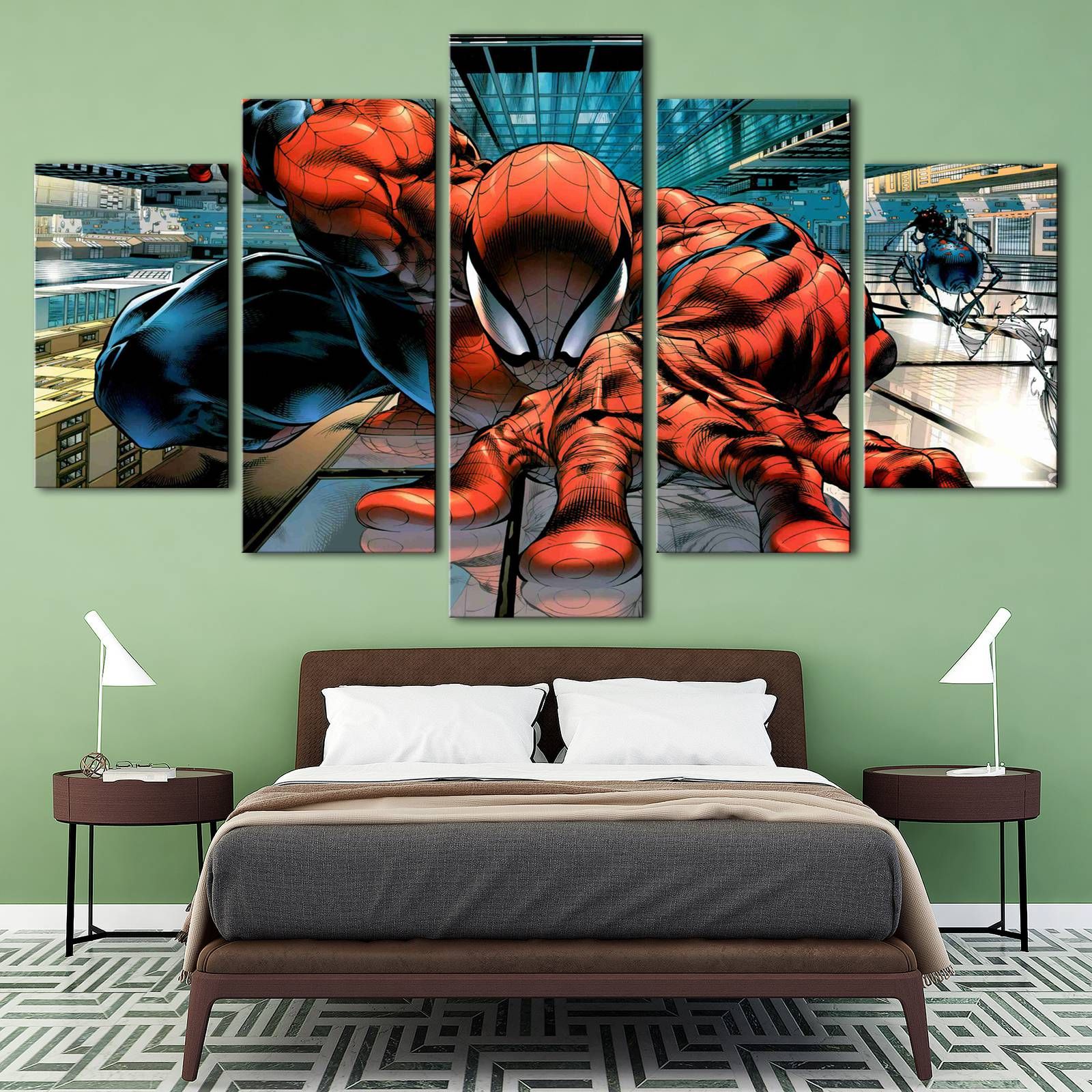 2021 Spider Man HD Canvas Print 5 Panel Wall Art City Oil Painting