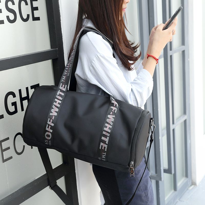 off white duffle bag