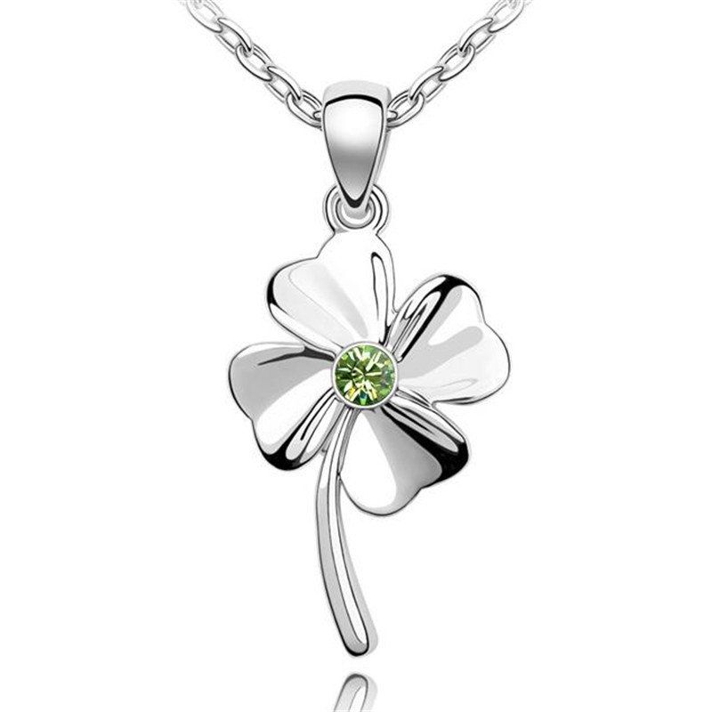 White gold four leaf clover necklace Clearance