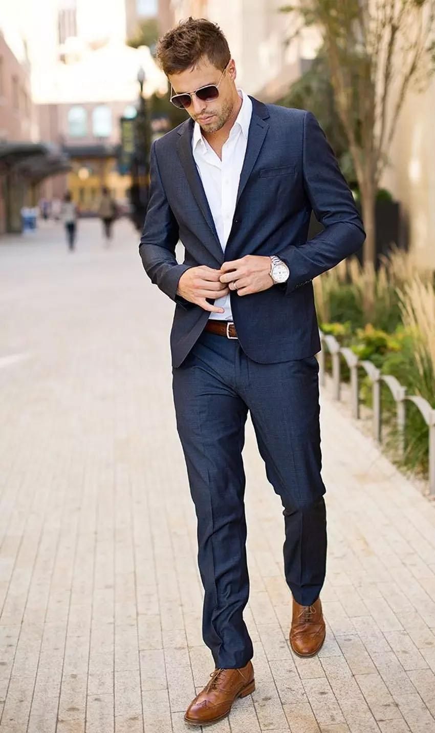 Trajes de esmoquin para hombre azul marino traje para hombres 2019 moda Slim Fit