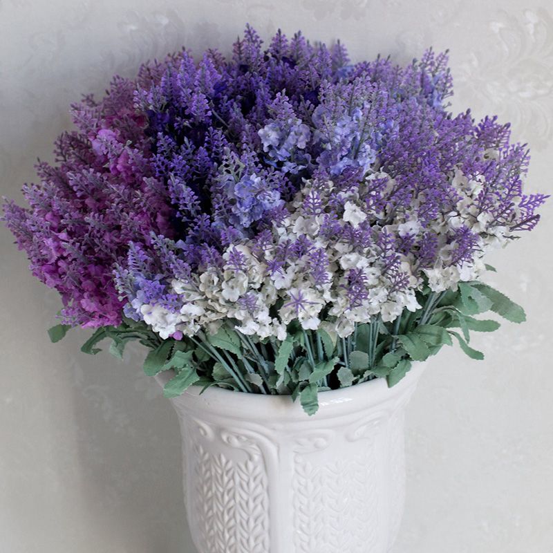 10 Heads Artificial Lavender Flower Leaves Bouquet Home Wedding Garden Decor 