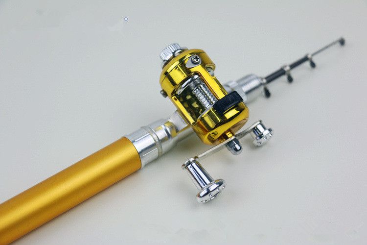 Caña de pescar telescópica de bolsillo portátil con forma de pluma Mini caña 
