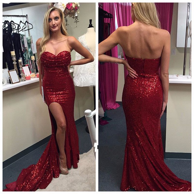 red prom dress sequin