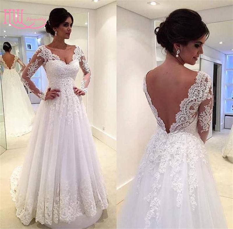 Simular formal Maestría 2017 otoño invierno vestidos de novia con mangas largas de encaje apliques más tamaño espalda abierta Simular formal Maestría 2017 otoño invierno vestidos de novia con mangas largas de encaje apliques más tamaño espalda abierta