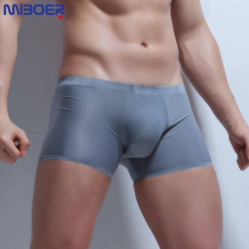L-2XL Men's See Through Underwear Boxer Briefs Ice Silk Trunks Thongs Underpants