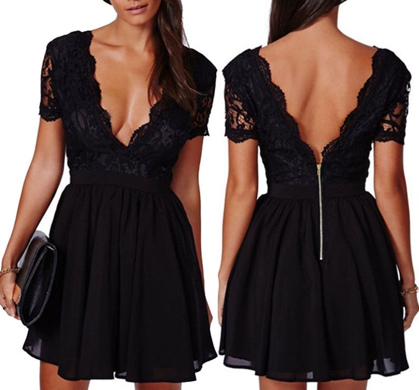 Grosshandel Art Und Weisefrauen Reizvolles Kleines Schwarzes Kleid Mini Backless Tiefer V Ansatz Spitze Reissverschluss Spitze Kurzschluss Hulsen Abschlussball Partei Abend Von Jc801 30 04 Auf De Dhgate Com Dhgate