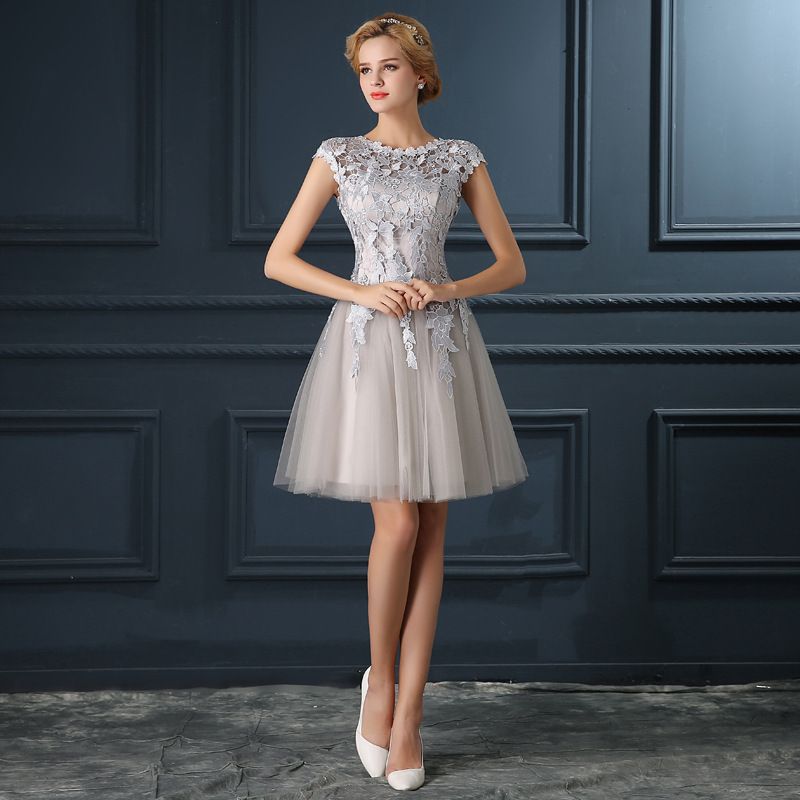 short silver bridesmaid dresses