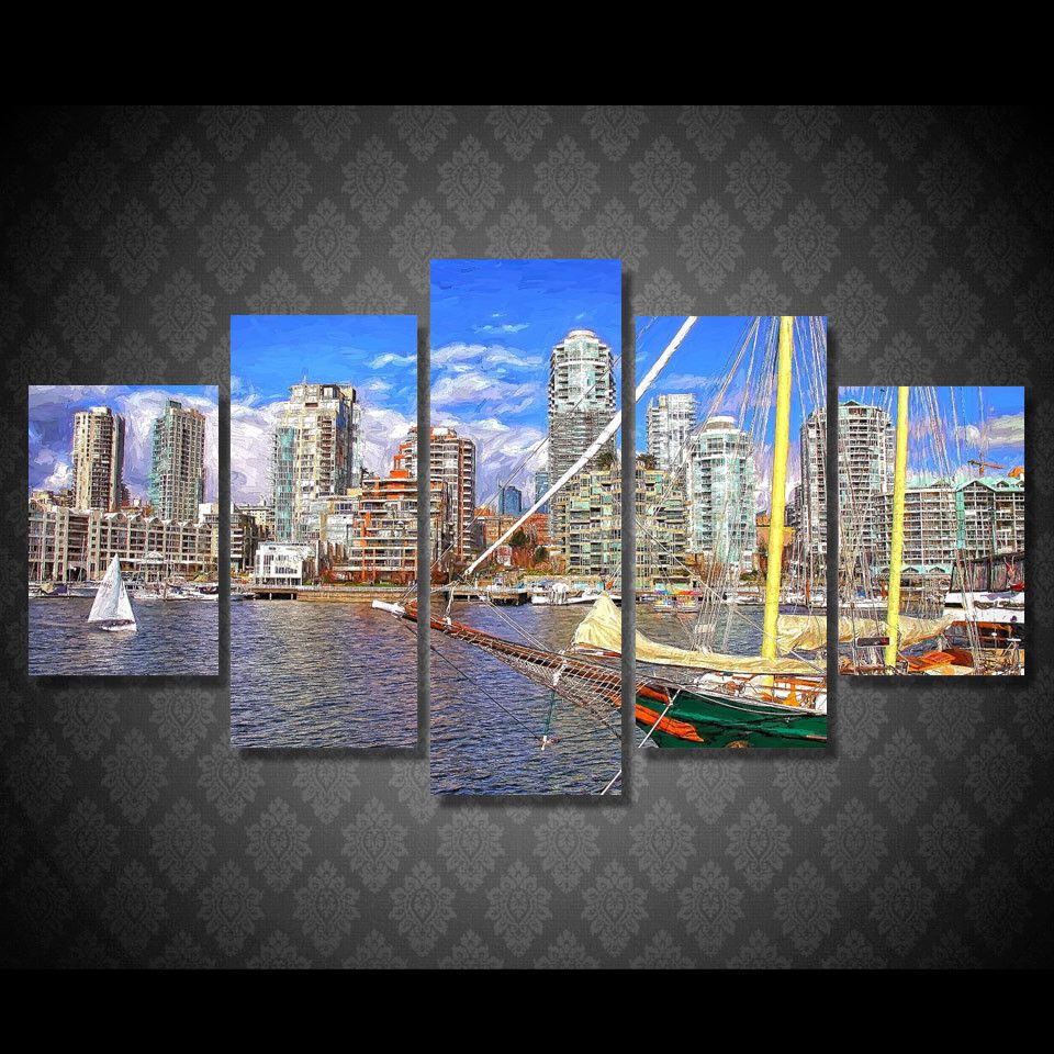 Compre 5 Unids Set Enmarcado Hd Impreso Canada Gorod Pristan