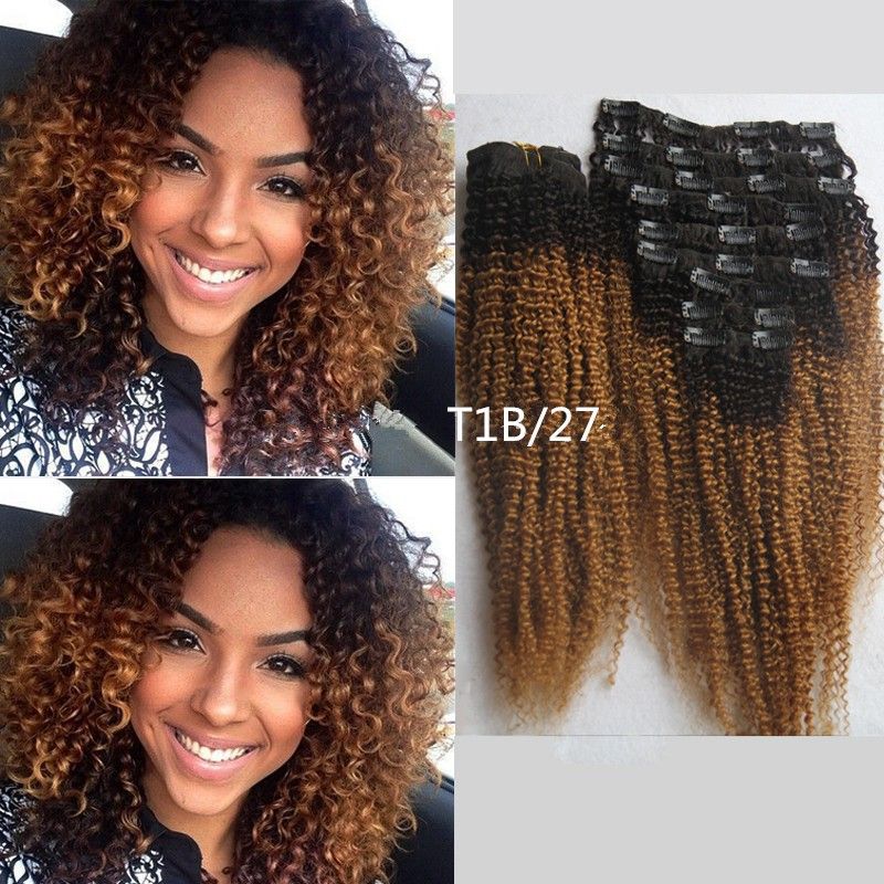 Hot T1b 27 Honey Blonde Clip In Ombre Human Hai Extensions
