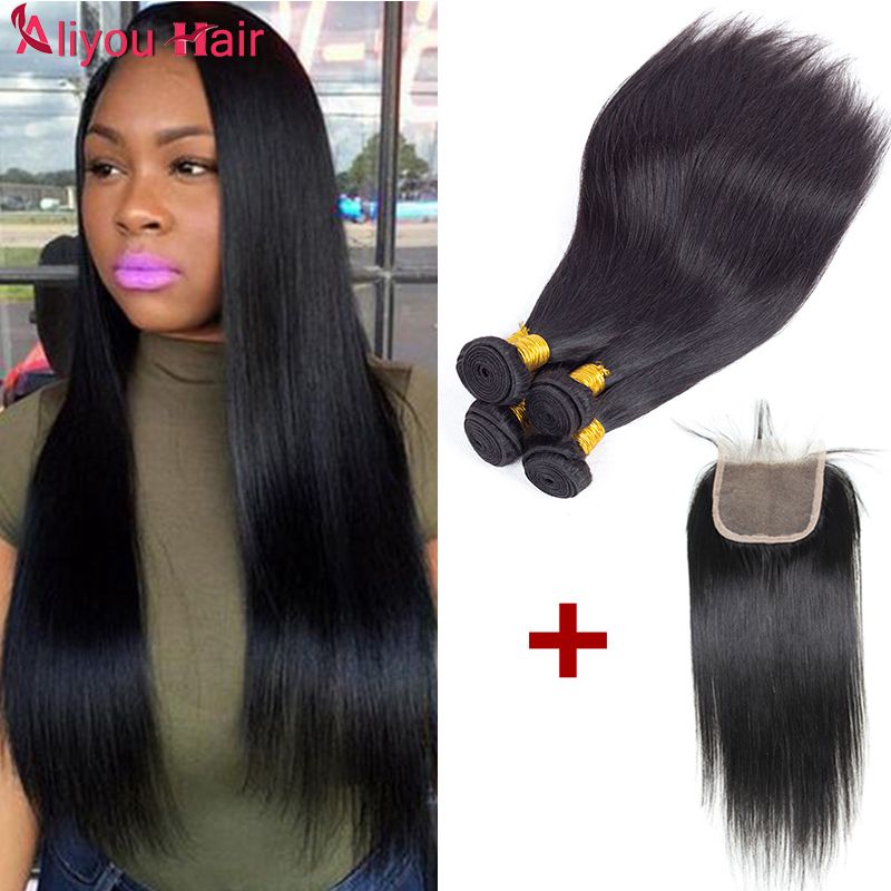 2019 Straight Human Hair Bundles With Top Lace Closure Wholesale