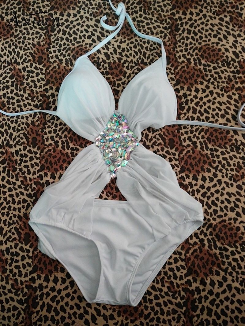 White rhinestone swimsuit clearance